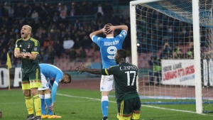 Napoli's Gonzalo Higuain (C) reacts during the Italian Serie A soccer match SSC Napoli vs AC Milan at San Paolo stadium in Naples, Italy, 22 February 2016. ANSA/CESARE ABBATE